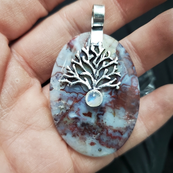 New Seam Agate and Rainbow Moonstone 925 Silver Pendant. - Picture 4 of 14